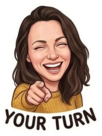 The YaStickers character laughing