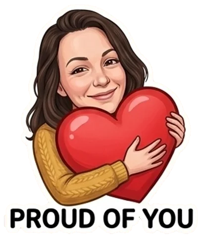 Sticker: a man with a thumbs-up and little hearts