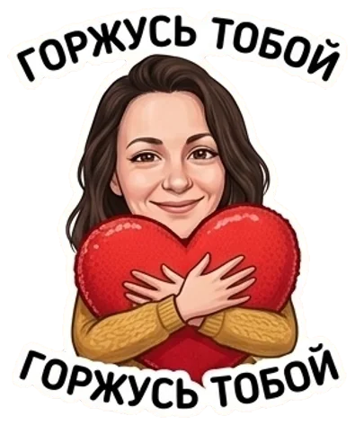 Стикер: человек показывает большой палец, рядом сердечки